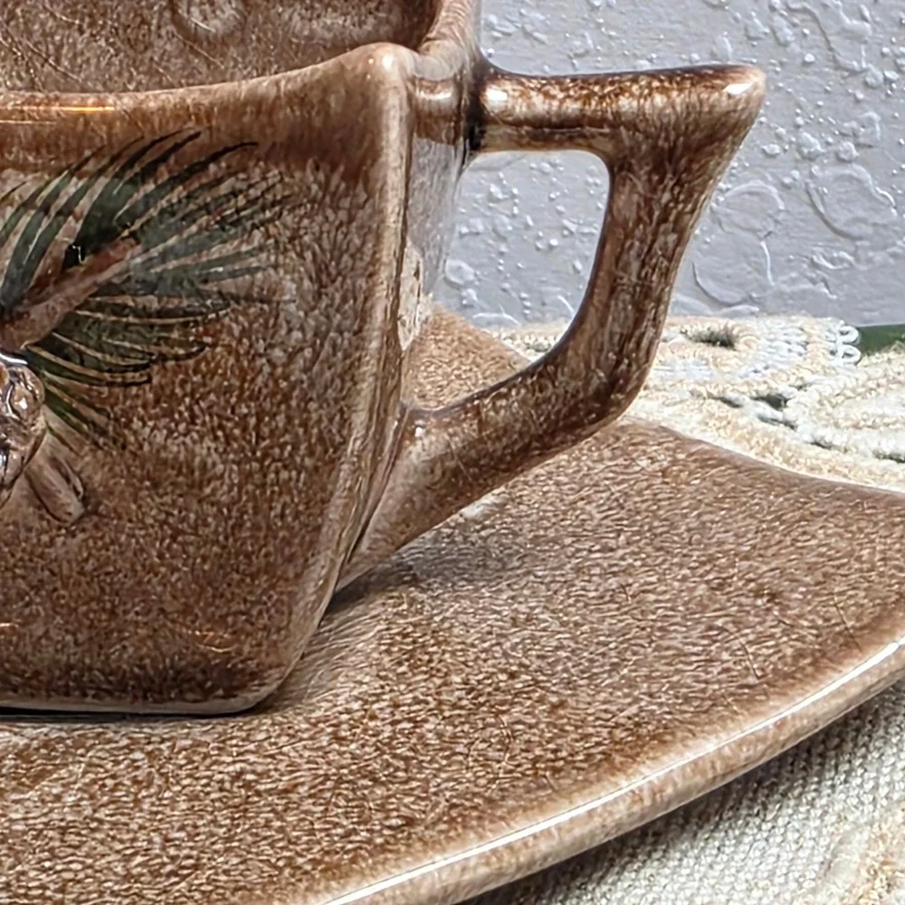 CLEARANCE 💲6️⃣ Mini Rustic Ceramic‎ Pinecone Cup Saucer Cabincore